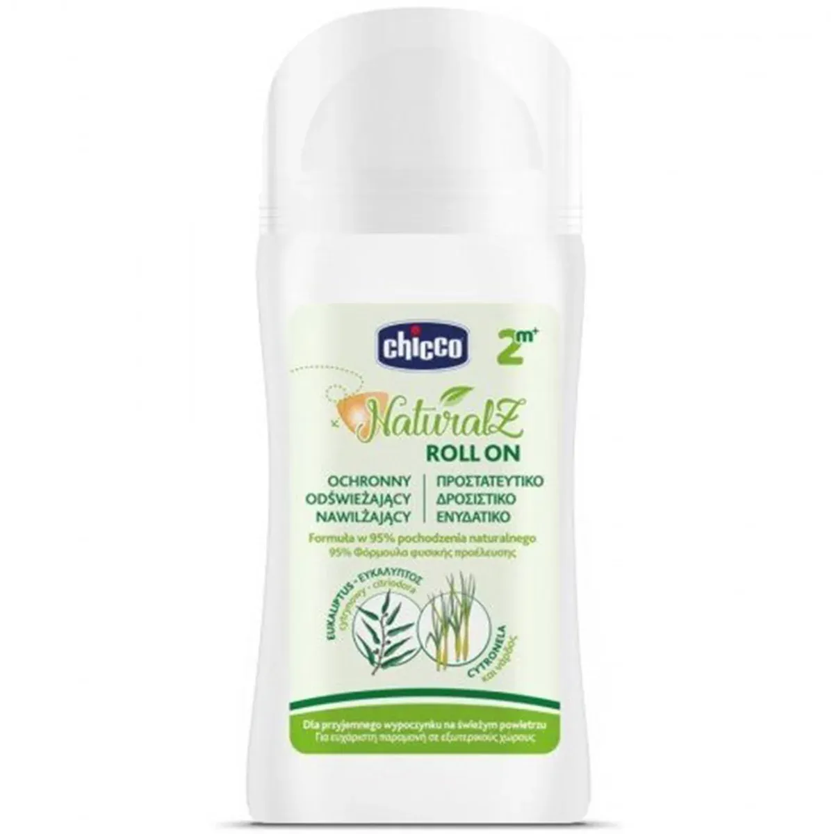 رول NaturalZ چیکو 60 میلی‌لیتر، بطری سفید با برچسب سبز و نشان 2 ماه به بالا، نمای روبه‌رو