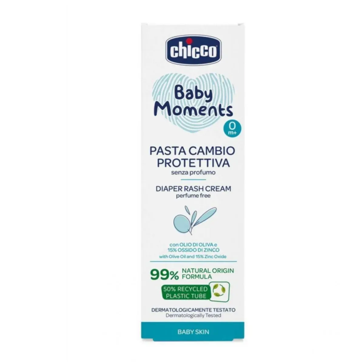 جعبه‌ی کرم محافظ پوشک چیکو Baby Moments 100 میلی‌لیتر با برچسب بدون عطر و 99 درصد منشأ طبیعی