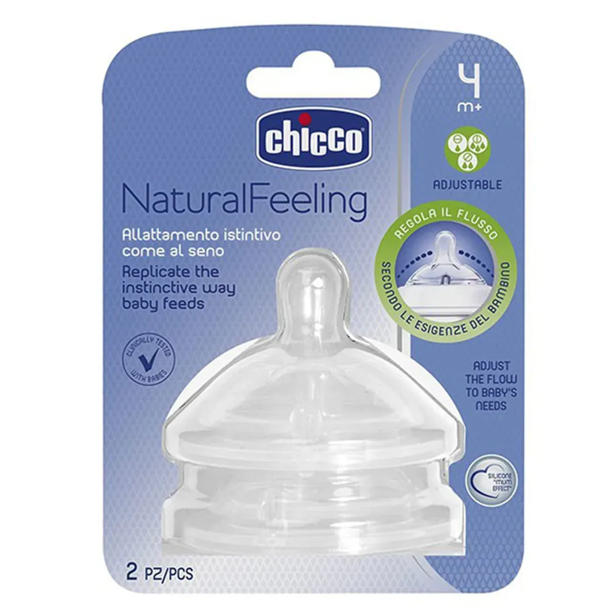 بسته‌ی دو عددی سرشیشه‌ی چیکو NaturalFeeling جریان قابل تنظیم، برچسب 4 ماه+، نمای روبه‌رو