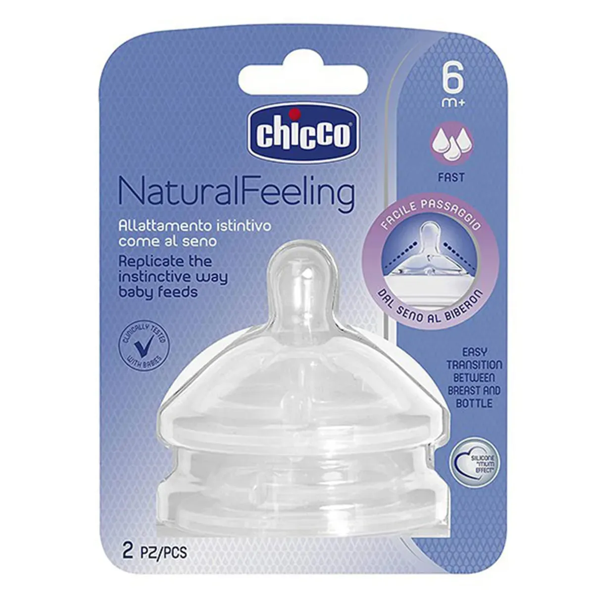 بسته‌ی 2 عددی سرشیشه‌ی چیکو NaturalFeeling جریان سریع، برچسب 6 ماه+، نمای روبه‌رو