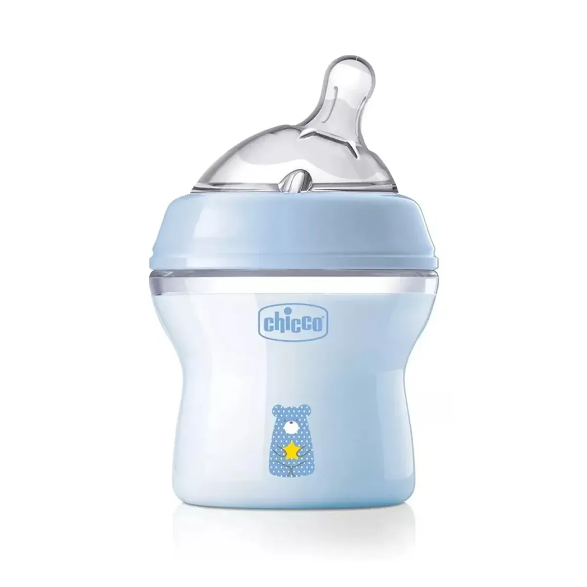 شیشه شیر چیکو NaturalFeeling ظرفیت 150 میلی‌لیتر رنگ آبی روشن با طرح خرس و ستاره