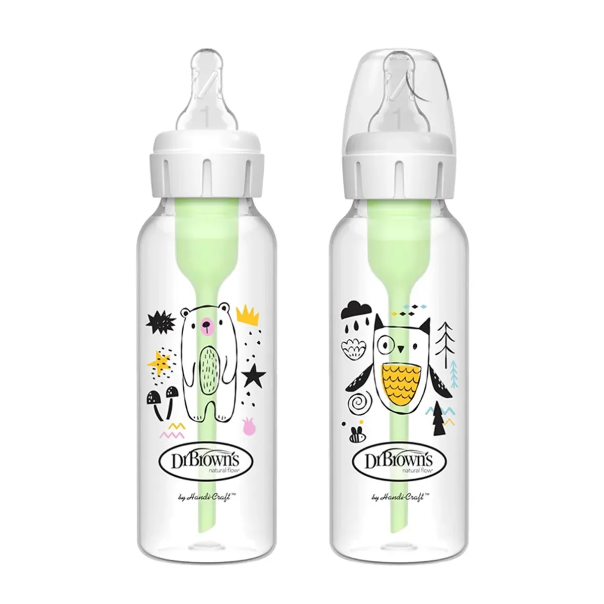 دو شیشه شیر Options+ Narrow دکتر براونز 250 میلی‌لیتر با طرح خرس و جغد