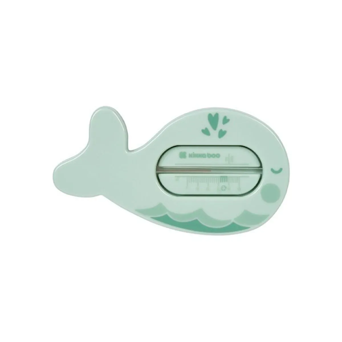 دماسنج حمام کیکابو Whale سبز نعنایی به شکل نهنگ با مقیاس دما، نمای روبه‌رو
