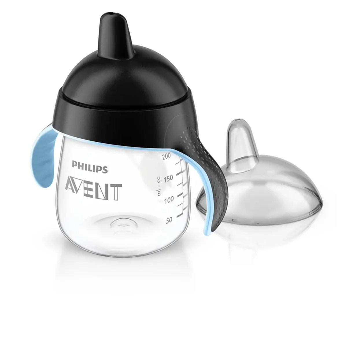 لیوان My Penguin فیلیپس اونت مشکی و درپوش بهداشتی شفاف جداشده در کنار آن