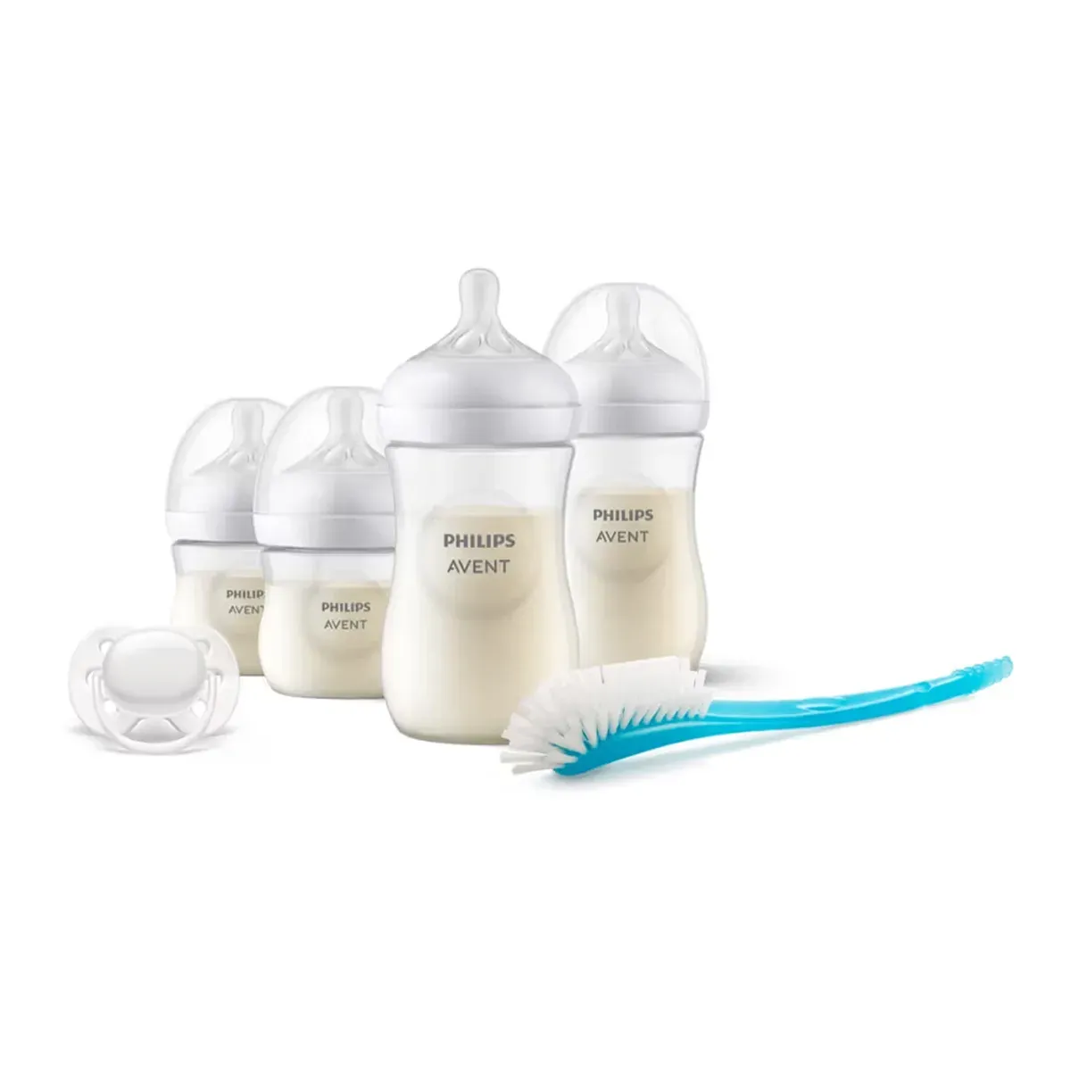 ست فیلیپس اونت Natural Response: دو شیشه شیر کوچک، دو شیشه شیر بزرگ، پستانک شفاف و برس آبی
