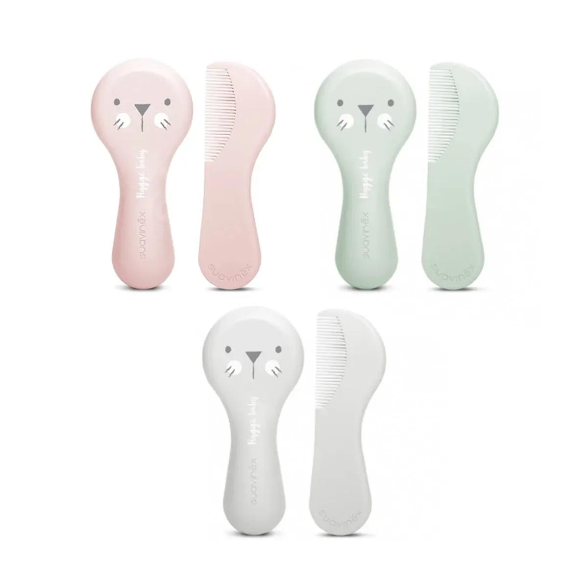 سه ست برس و شانهی سوآوینکس Hygge Baby با طرح صورت حیوان در رنگهای صورتی، سبز و سفید
